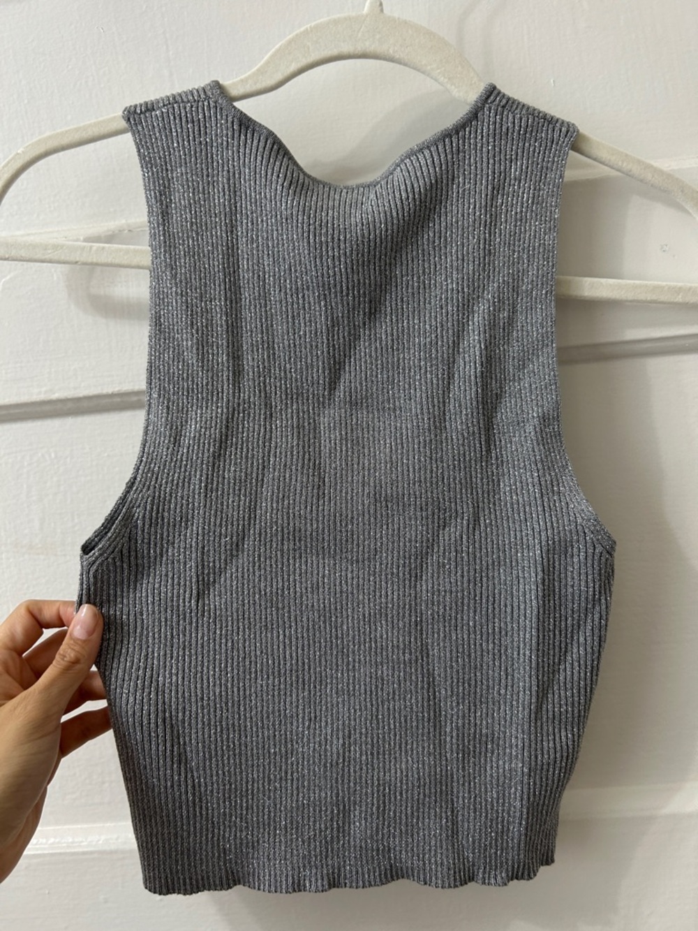 ZARA Metallic silver Ribbed crop Top - Picture 5 of 5